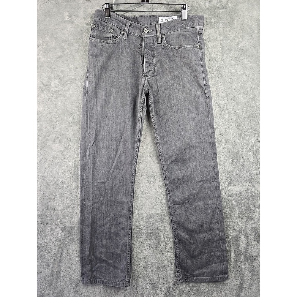 Gustin California Straight Jeans Mens 31x28 Grey 5 Pocket Button Fly Lightweight